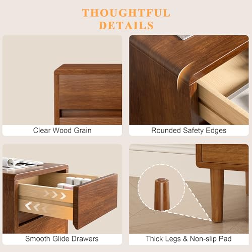 Narrow Nightstand with 3 Drawers Narrow Night Stand Solid Wood Bedside Table Mid Century Modern Nightstand Wooden End Table for Bedroom, Study, Office - color: Walnut-3d, size: 15.75''×8''×23.62''