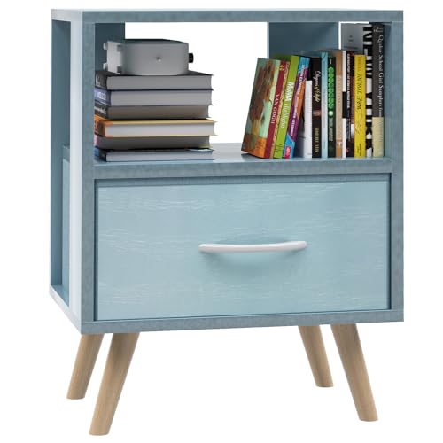 Huhote Kids Nightstand, 2-Tier Night Stand with Drawer, Modern Side Table for Bedroom, Study Room, Small Spaces, Blue - color: Blue, size: 2-Tier with Drawer