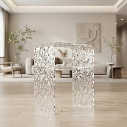 Acrylic 2-Tier End Table – 23.6”H Modern Nightstand with Shelf, Sturdy Bedside Storage for Bedroom, Living Room, Home Office, No Assembly Required (Water Ripple) - size: 18.5"L x 11.8"W x 23.6"H