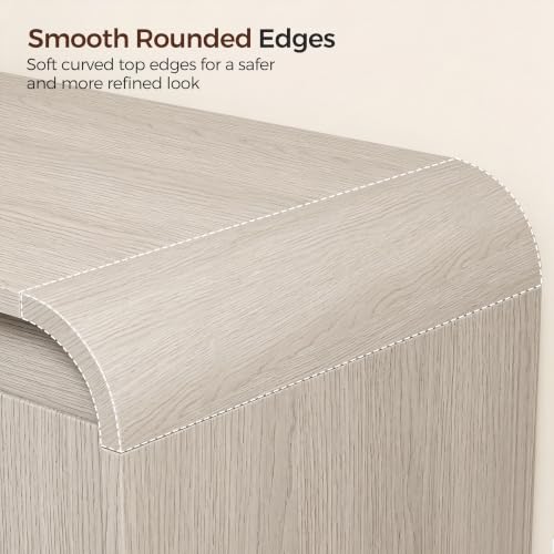 Homleke Modern Curved Entryway Shoe Storage Bench | 39.4" Wooden Shoe Cabinet with Doors, Hidden Handle Design, Holds 8 Pairs, for Bedroom & Living Room, Light Gray Oak