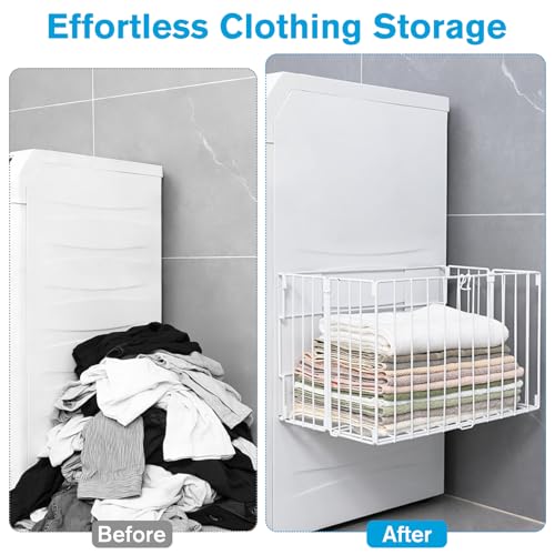 Magnetic Collapsible Laundry Basket, Foldable Metal Laundry Hamper for Washing Machine Side, Space Saving Pop Up Hamper, Laundry Room Organization and Storage (White) - color: White