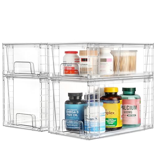 Vtopmart 8 Pack Clear Stackable Storage Drawers,Easy to Assemble Bathroom Organizers and Storage with handles,Plastic Drawers for Kitchen Pantry,Cabinet,Under Sink Organization - style: 4 Medium+4 Small