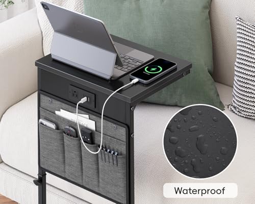 Vagusicc C Shaped End Table with Charging Station, Tall C Table End Table Adjustable Height Side Table for Couch, Small Couch Table Slide Under Sofa Table TV Tray Table for Living Room, Bedroom, Black - color: 1pc Black