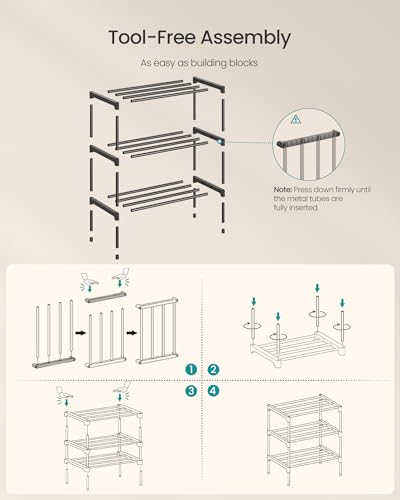 SONGMICS 3-Tier Shoe Rack for Closet, Compact Metal Shoe Organizer Shelf for Entryway, Bedroom, Small Spaces, Stackable, 11.8 x 17.7 x 19.1 Inches, Black ULSA113BH01 - size: 3 Tiers (17.7"W)