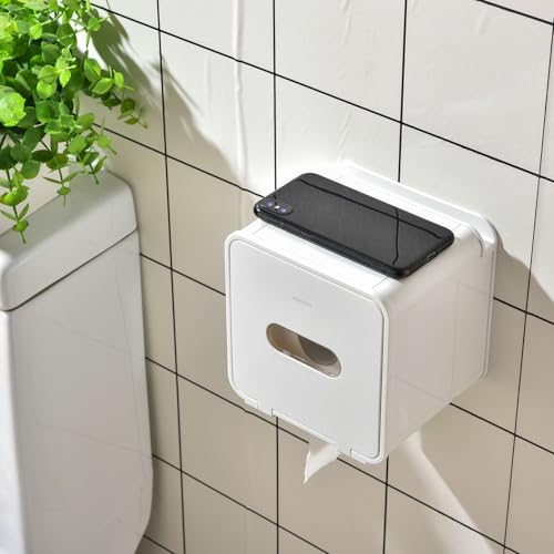 simpletome Toilet Paper Holder Wall Mount with Shelf Waterproof Adhesive or Drilling Install (White, ABS Plastic) - color: White, size: ABS Plastic