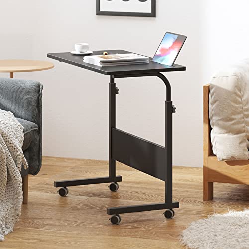 DlandHome Mobile Bed Table 31.5 Inch, Adjustable Side Table Laptop Computer Stand Desks with Tablet Slot Cart Tray Wheels,Black#2 - color: Black#2, size: 31.5 Inch