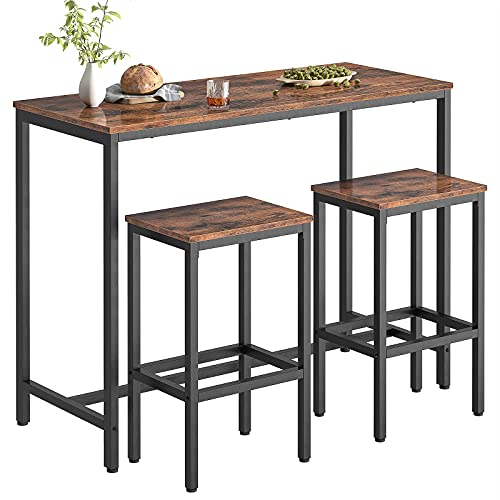 HOOBRO Bar Table and Chairs Set, 47.2” Rectangular Pub Table with 2 Stools for Small Space, 3-Piece Breakfast stools Set, Sturdy Metal Frame, Easy to Assemble, Rustic Brown BF52BT01 - color: Rustic Brown + Black