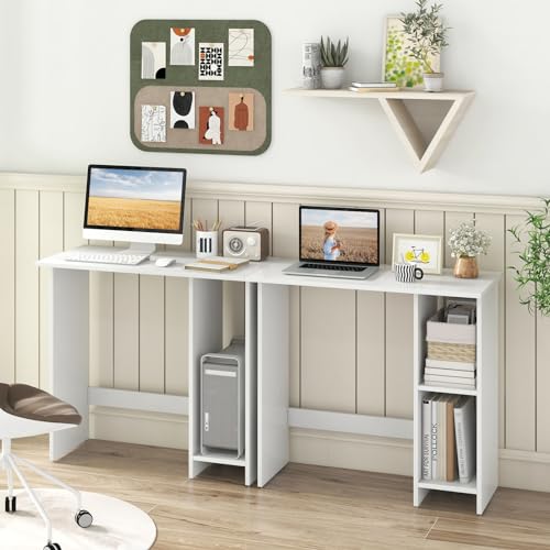 Giantex Small White Desk, Compact Study Writing Desk with 3-Position Adjustable Shelf, Anti-Toppling Kit, Modern PC Laptop Table, Home Office Computer Workstation for Small Space Bedroom Dorm - color: White