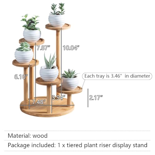 OLizee® 5 Tier Wood Plant Riser Stand Tabletop Tiered Plant Pot Holder Stand Bamboo Succulent Plant Stand Plant Pot Riser Stand Plant Display Holder for Desktop Decor