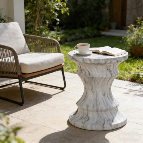 Stone Side Table,Round Faux Marble Side Table,Modern Small Stone End Table for Balcony (White-15.35"-5) - color: White-15.35"-5