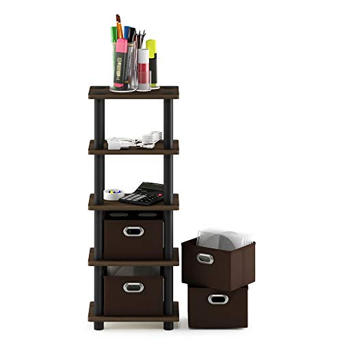 FURINNO Turn-N-Tube 4-Bins System Rack, Columbia Walnut/Black/Dark Brown - color: Columbia Walnut/Black/Dark Brown, size: 4-Bins