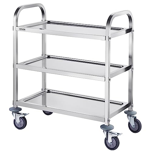 VEVOR Stainless Steel Cart, 3 Layers Lab Utility Cart 220 lbs Weight Capacity, Medical Cart with Lockable Universal Wheels, for Lab, Clinic, Kitchen, Salon
