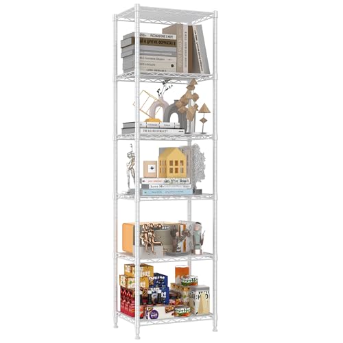 REGILLER 6 Wire Shelving Steel Storage Rack Adjustable Unit Shelves for Laundry Bathroom Kitchen Pantry Closet (16.7L x 11.9W x 64H, White) - color: White