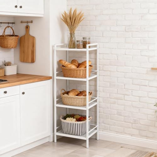 IDEALHOUSE 4 Tier Bathroom Shelves – Ladder Shelf Freestanding Rustic Home Organizer, Space-Saving Metal Storage Shelving Unit for Living Room, Bedroom, Kitchen, Office, Rustproof - color: 4 Tier White