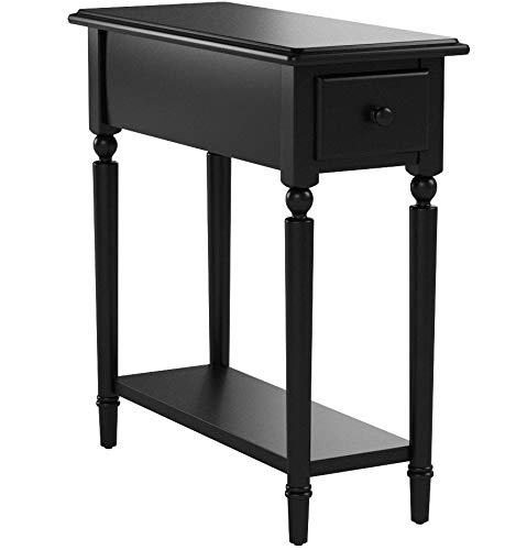 Coastal Solid Wood Narrow End Table with Drawer, Swan Black, Perfect for Living Rooms, Bedrooms, and Offices – Leick Home, 20017-BK - color: Swan Black