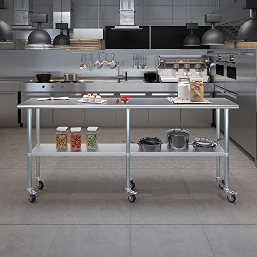 AmGood 84" Long x 18" Deep Stainless Steel Table with Casters - size: 84" Long x 18" Deep