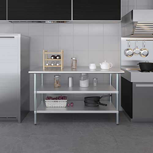 Stainless Steel Work Table with Double Undershelf – Commercial Prep Table for Kitchen, Bakery, Restaurant – NSF Certified (14 x 72) - size: 14x72