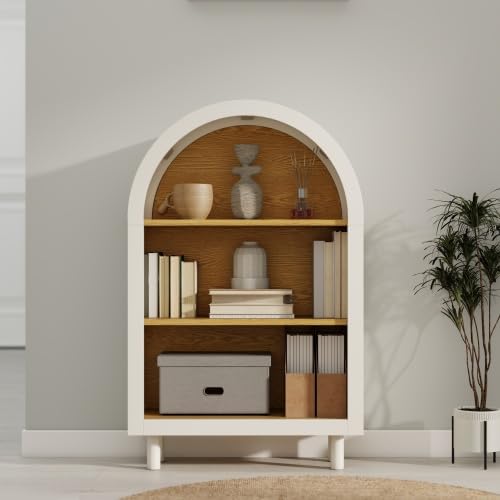 37" Arched Bookcase, Kids Bookshelf, Modern 3-Tier Open Bookshelf, Low Short Storage Shelves Bookcase, Arched Storage Cabinet for Office, Living Room, Entryway, Oak (Oak)