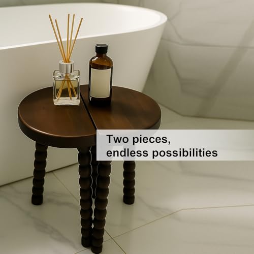 LitaEther 19.5" Wooden Bobbin Leg Side Table - Half Round Wooden Accent Stool for Bedroom, Hallway, Living Room, Sofa Side (2, Walnut) - color: Walnut