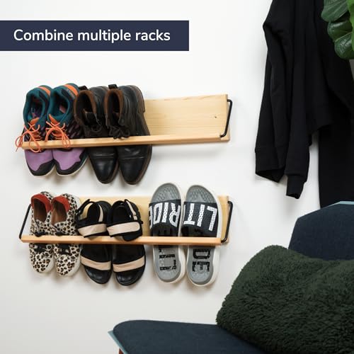 Wall Mounted Shoe Rack - A Wooden, Modern, Slim, and Small Shoe Storage Solution for Shoes and Boots in Narrow Spaces, entryways, or hallways. (30-in-Wide, Pack of 2) - size: 30-in-wide (Pack of 2)