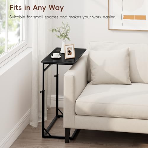 Vagusicc C Shaped End Table with Charging Station, C-Table End Table Adjustable Height Side Table for Couch, Large Couch Tables,Slide Under Sofa Tables TV Tray Arm Tables for Living Room,Bedroom,Black - color: Black, style: With Plug