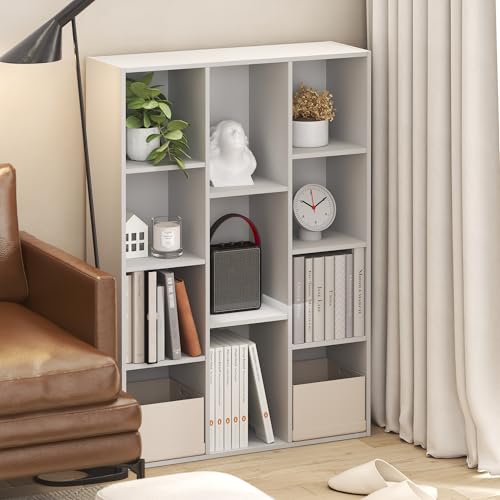 Furinno LUDER Book Shelf, 11-Cube Bookshelf, Reversible Bookcase, 9.4 x 29.1 x 41.7, Easy Assembly, for Living Room, Bedroom, Home Office, White - color: White, size: 11-Cube