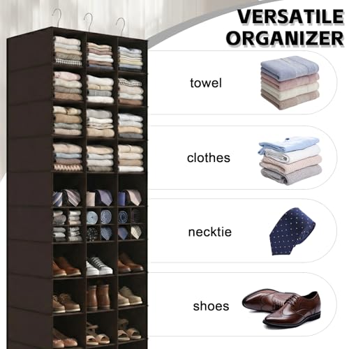 Hanging Shoe Closet Organizer, 30 Sections Hanging Closet Organizers and Storage Shelves, Space Saving Shoe Rack Holder Hanger, Coffee - color: Coffee