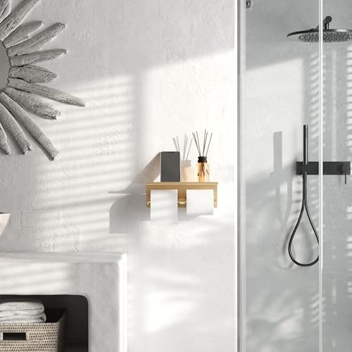 Brushed Gold Toilet Paper Roll Holder with Shelf Wall Mounted for Bathroom (Brushed Gold, Double Head) - color: Brushed Gold