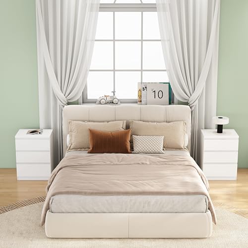 Nightstand with Drawers, Bedside Table with Drawers, Sofa Side Table Storage Cabinet, Night Stand for Bedroom Living Room (1, 3 Drawers White, 19.7" W×15.6" D×26.57" H) - color: 3 Drawers White