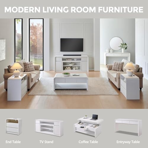 Aitjunz 63'' Console Table with 3 Drawers, Modern Entryway Table with Curved Profile Design, Narrow Long Wood Sofa Table Behind Couch Table for Living Room, Hallway, Foyer, White - color: White