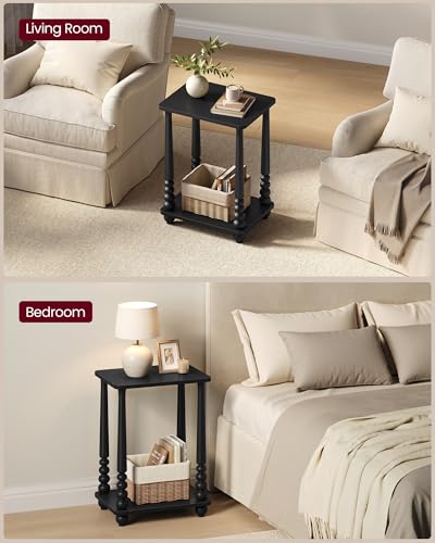 VASAGLE Mariel Collection - Side Table, Accent Nightstand for Small Spaces, Rectangular End Table with Shelf, Solid Wood Legs, Mid-Century Modern, Living Room Bedroom, Ink Black ULET294BC01S - color: Ink Black