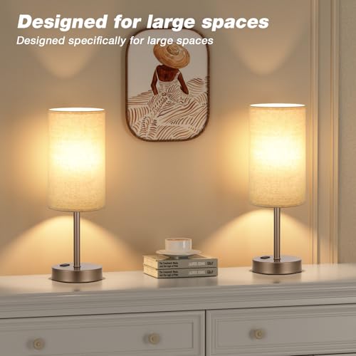 Touch Table Lamp - Beige, 3-Way Dimmable, USB A + C Charging, AC Outlet, 17.4inch Medium, Brown Metal Base - color: Beige - Brown, size: 17.4" Touch Control