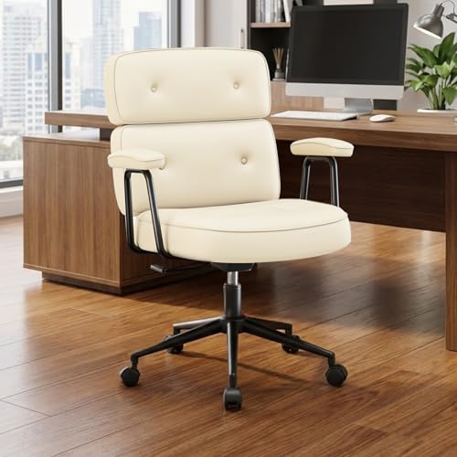 OLIXIS Ergonomic Home Office Desk Chair, PU Leather Computer Chair with Lumbar Support Adjustable Height Rolling Swivel Executive Task Armrests, Off-White - color: Off White
