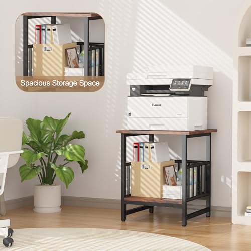 End Table, Industrial Side Table with 2-Tire Storage Shelf, 180LBS Mini Fridge Stand with Adjustable Feet, 18"x18" Wood Night Stand Small Bedside Table with Sturdy Metal Frame for Living Room Bedroom - color: Rustic Brown 1pc 18inch