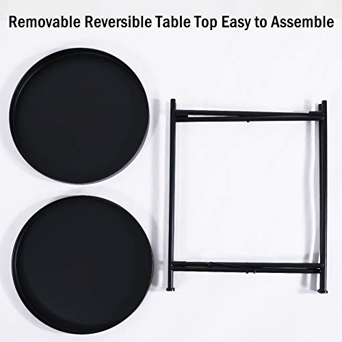 Tiita Round End Table Mental 2-Tier Side Table Nightstand/Small Iron Tables Accent Coffee Table for Living Room Bedroom Office Small Space - color: Teatable-black
