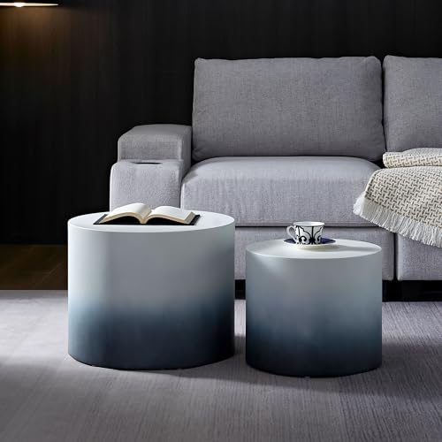 Round Coffee Table Set of 2, Nesting Coffee Table and End Table Set Wood Small Circle Drum Side Table for Living Room Office, No Assembly,Black&White - color: Black&white