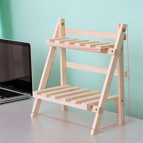 2 Tier Foldable Ladder Plant Stand Desktop Shelf Organizer Rack Wooden Display Risers For Selling L 13.3 x H 13.8 x D 7.1 in(DIY)