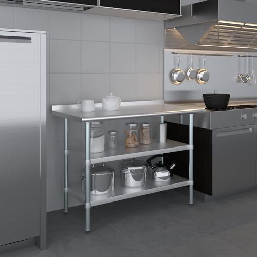 AmGood Stainless Steel Work Table with 1.5" Backsplash and 2 Shelves | NSF (48" Long x 24" Deep) - size: 48" Long x 24" Deep