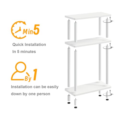 Apicizon Small Narrow Side Table, 3-Tier Skinny End Table with Storage Shelf, Slim Nightstand Bedside Table for Small Spaces, Living Room, Bderoom, White - color: White, style: Narrow Side Table