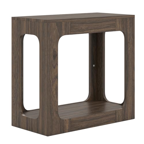 Giantex Narrow End Side Table - 2-Tier Farmhouse Night Stand w/Open Storage Shelf, Arch Design, Accent Bedside Nightstand for Bedroom Entryway Small Spaces, Wood End Tables Living Room, Brown - color: Brown