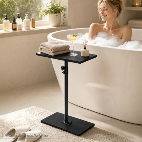 MAHANCRIS Narrow Side Table, Height Adjustable Sofa Table, Tall Couch Table | Small End Table for Small Spaces, Sturdy Wooded Nightstand, Easy Assembly, Multi-Functional, Living Room, Bedroom, Black - color: Black