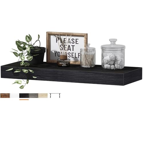 QEEIG Floating Shelf for Wall Bathroom Shelves Bedroom Kitchen Living Room Farmhouse Small Book Shelf 16 inch Set of 1, Black (015-B1) - color: B. Black, size: 15.7" x 6.7"
