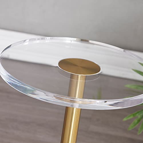 Small Clear Acrylic End Table, Marble Base Gold Leg Modern Nightstand | Acrylic Side Table with Marble Base & Gold Support Post, Accent Furniture for Drinks Snacks, Bedroom Living Room Office - color: Black