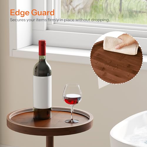 HOOBRO Small Round Side Table, Bamboo Drink Table, Coffee Martini Table with Pedestal Accent for Small Spaces in Living Room, Bedroom, Sofa Couch, Mocha MA235BZ01 - color: Mocha