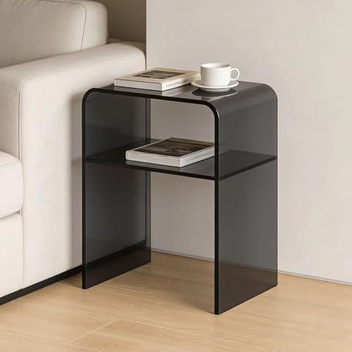 Acrylic 2-Tier End Table – 23.6”H Modern Nightstand with Shelf, Sturdy Bedside Storage for Bedroom, Living Room, Home Office, No Assembly Required (Smoky Gray) - size: Smoky Gray