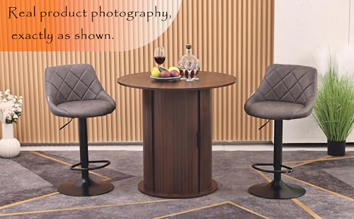 Wildhome Round Dining Table for 2-3, 31 Inch Dining Room Kitchen Table with 2-Tier Storage Shelf & Wine Rack, Modern Farmhouse Fluted Wood Slide Door Dinner Furniture,Circle(Non scalable-32 In-Walnut) - color: Non-scalable-32 Inch-walnut