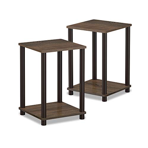 Furinno Turn-N-Tube Side Table Set of 2, 2-Tier Stackable Modern End Table with Open Shelf, Toolless Night Stand, Bedside Table, for Living Room, Bedroom, Black Walnut - color: Black Walnut/Brown, size: 2-Pack, 2-Tier, style: 2-Pack