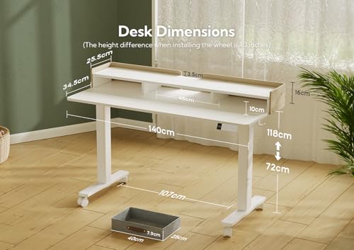 Claiks Standing Desk with Drawers, Stand Up Electric Standing Desk Adjustable Height with Storage Shelf and Splice Board, 55 Inch, White - color: White, size: 55.1×23.6