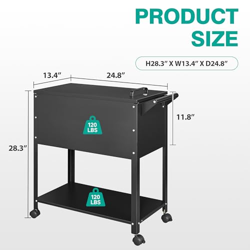 SISESOL Rolling File Cart with Wheels Hanging Files,Rolling File Cabinet Organizer,Rolling Hanging File Folder Cart on Wheels,Metal Filing Cart,Fit A4/F4/Letter/Legal File for Home Office (Black) - color: Black