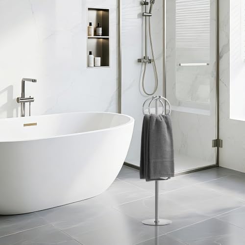Adjustable Chrome Towel Rack,Freestanding Bathroom Towel Holder - color: Chrome